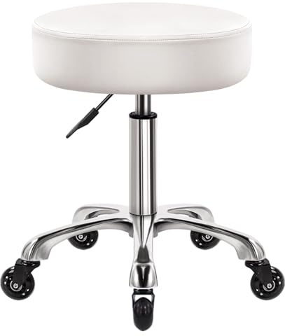 WKWKER Taburete Giratorio hidráulico Resistente con Ruedas Taburete Giratorio Ajustable ergonómico de Cuero Grueso para Cocina, Laboratorio, Oficina, salón, Mensaje, Taburete, Color Blanco