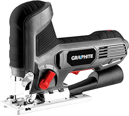 GRAPHITE Seghetto alternativo da 600 W, velocità di sollevamento 800-3000 giri/min, inclinazione del piede 0-45º destra/sinistra, accessori: guida, chiave speciale, lama per sega