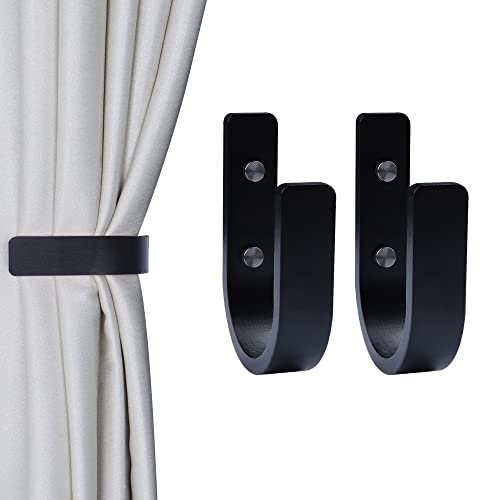 OCIOLI 2 Stück Vorhang Raffhalter Holz Vorhang Raffhalter U-förmige Vorhanghaken Vorhang Raffhalter Wandhalterung Vorhang Halter Vorhang Raffhalter Raffhalter für Vorhänge (schwarz, 2)