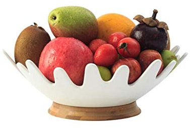 OQHAIR Frutero Plato de Frutas, Base de bambú, Canasta de Frutas para el hogar, Plato de Frutas de cerámica para Sala de Estar, Plato de Frutas Simple nórdico Creativo Platos Decorativos