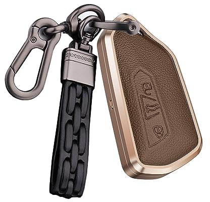 ontto Autoschlüssel Hülle Schlüsselhülle Passt für VW Golf 8 GTI ID.3 ID.4 Seat Leon MK4 FR Cupra Ateca Skoda Octavia A8 2020-2023 Fernbedienung Metall Leder Schlüssel Schutz Etui 3 Taste-B Braun