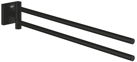 GROHE Start Cube, Handtuchhalter doppel-armig (44cm lang, schwenkbar, mit verdeckter Befestigung, zum Bohren inkl. Schrauben & Dübel, langlebige Oberfläche), eckig, schwarz, 409762430