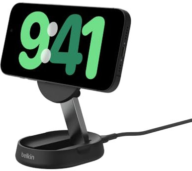 Belkin BoostCharge Pro 15W convertible magnetic wireless charging stand,MagSafe compatible fast Qi2 wireless charger,magnetic fast charger for iPhone 16/15/14/13, AirPods Pro, 20W plug incl. - Black