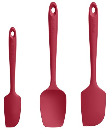 U-Taste Silicone Spatula Set of 3: 250 ℃ Heat-Resistant Rubber Bowl Scraper, Seamless Food Grade Flexible Kitchen Utensils for Cooking Baking Mixing & for Nonstick Cookware (Red)