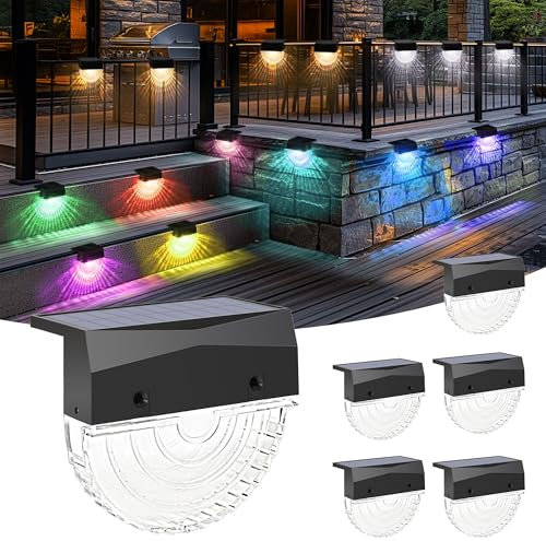 Solpex Solarlampen für außen, 2 Beleuchtungs modi, mehrfarbige Solar Deckleuchten, Upgrade Solar Stufenleuchten, wasserdicht, für Außentreppen, Stufen, Zaun, Hof, Terrasse und Wege, 6 Stück