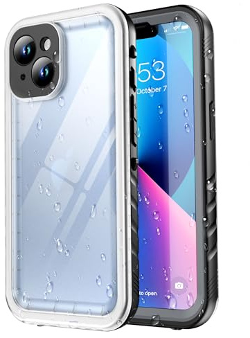 SPORTLINK für iPhone 13 Hülle wasserdichte - 360 Grad Outdoor Transparent Schutzhülle kameraschutz Displayschutz [IP68 Waterproof] [6FT Stoßfeste Hard Case] [Nie Vergilbung] Panzerhülle Schwarz/Klar