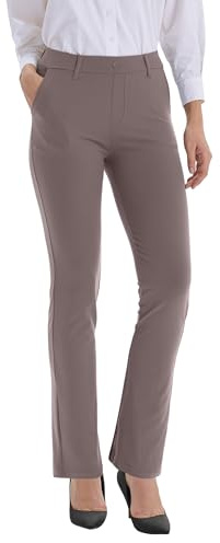 LaiEr Pantaloni da donna con fiocco, elasticizzati, da lavoro, casual, dritti, yoga, bootcut con tasche, marrone, S