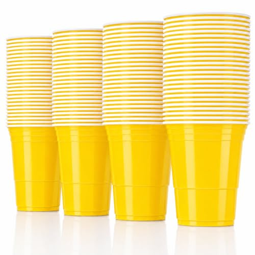 Vitavalley 100x gelbe Plastikbecher (16oz. - ca. 473ml) - 100 robuste & wiederverwendbare Partybecher - ideal für Deine Feier