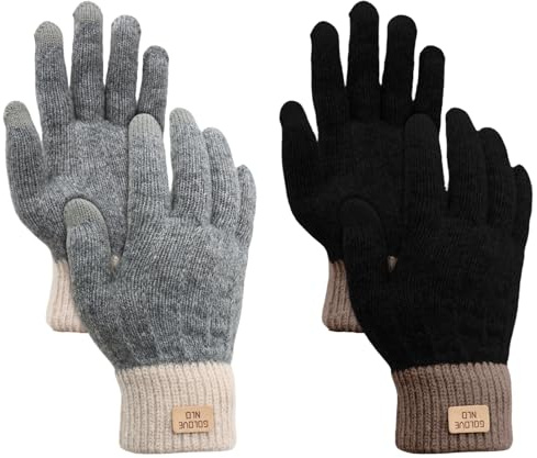 VEGCOO Women's Touch Screen Knitted Gloves, Winter Warm Gloves for Ladies Driving, Outdoor Office (Black+Grey)