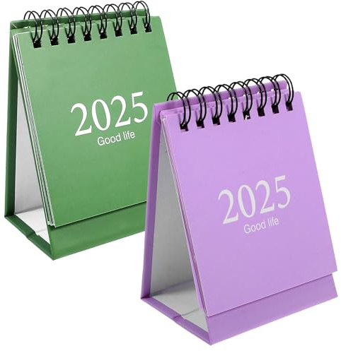 Mini Calendrier de Bureau 2024-2025, Petit Calendrier Familial allant de Juil. 2024 à Déc. 2025, 2025 Calendrier Mensuel de Poche, Calendrier Compact pour l'École, le Bureau et la Maison - 2 Pack