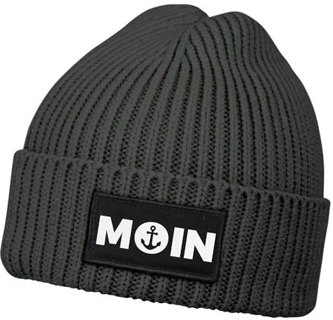 Neverless® Herren Beanie Wintermütze Patch Moin Nordisch Aufdruck Print Strickmütze Rippstrick