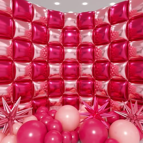 HKYOOD 50pcs Hot Pink and Pink Square Foil Balloons Wall Backdrop with 147pcs Balloon Garland Arch Kit, Double Sided Balloon Tunnel for Anniversary Bachelorette Birthday Valentines Party Decorations
