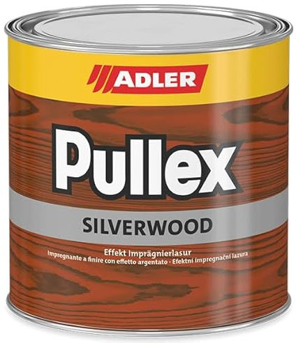ADLER Pullex Silverwood - Effekt Imprägnierlasur & Holz Grundierung - Farbige Holzlasur Außen als effektiver Wetterschutz mit speziellen Metalleffektcharakter - Holzschutzlasur Farbe: silber 750ml