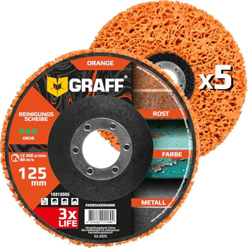 Discos de limpieza de 125 mm para amoladora angular, disco CSD de 125 mm grueso para metal, acero inoxidable, acero, color naranja, discos abrasivos gruesos, discos de tejido y removedor de óxido para