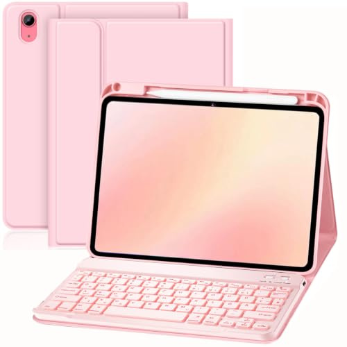 WALWALO Hell Rosa Hülle mit Tastatur für iPad A16 11 Generation 2025/10 Gen