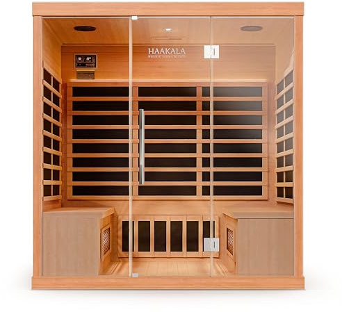 di volio Infrarotsauna Kuhmo IV, Infrarotkabine für 4 Personen, Vollspektrumstrahler, LED-Farblichttherapie & Ionisator, aus Holz, 180x120x189 cm, (4-Personen)