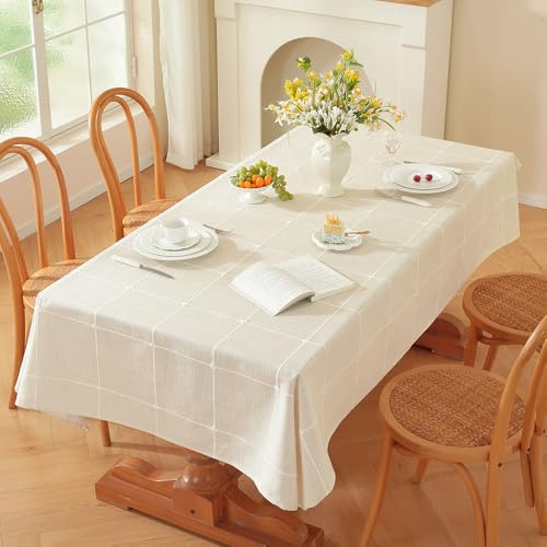 Plenmor Tovaglia Natalizia Cotone Rettangolare, Tovaglia Natalizia Lino Decorativa Tavolo da Salotto (White, 220 x 135 cm)