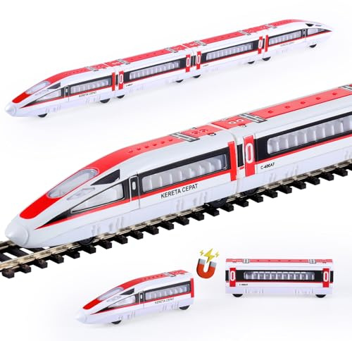 VBACALA 4 pcs Eisenbahn Kinder Zug Spielzeug Eisenbahn Spielzeug,Zug mit magnetischer Verbindung Züge für Holzschienen,Lokomotive mit Rückzugskraft 2 Lokomotiven Kompatibel mit Magnetbahnwagen