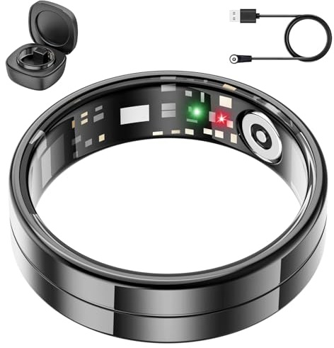 Mingtawn 2025 Neuer ultradünner Smart-Ring, überwacht 24/7 Herzfrequenz, SpO2, Schlaf, Körpertemperatur usw. Ringe für Männer und Frauen, Keine Abonnementkosten, Android iOS (Schwarz Größe 8)