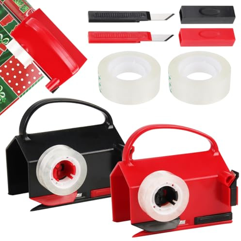 Wrapping Paper Cutter - Tape Dispenser Dual Use with 4 Tapes 2 Replace Blades Kit for Any Diameter Gift Wrapping Paper Roll, for Christmas Gift Wrap Cutter Tool Paper Roll Holder Tube Sliding Slicing