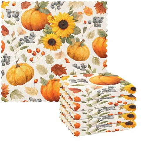 Microfibre Cleaning Cloths Pumpkin and Sunflower Pattern Reusable Dish Cloths for Washing Up 6 Pack Swedish Dishcloth Microfibre Cleaning Towels Washable Duster Rags Cloth Home