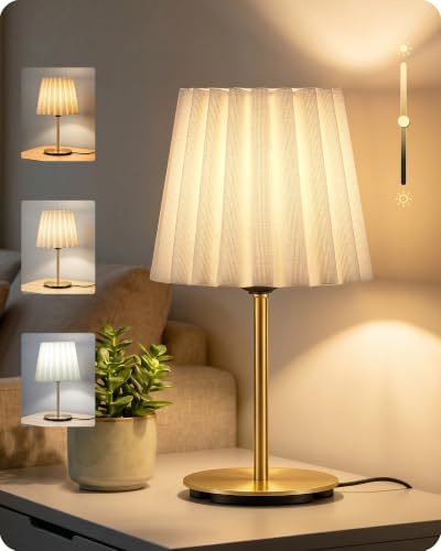 GOEBLESON Nachttischlampe, kleine Tischlampe, Tischleuchte, Gold und Weiß