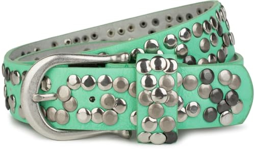 styleBREAKER Nietengürtel Vintage Polyurethan 4cm kürzbar, 85cm,Mint