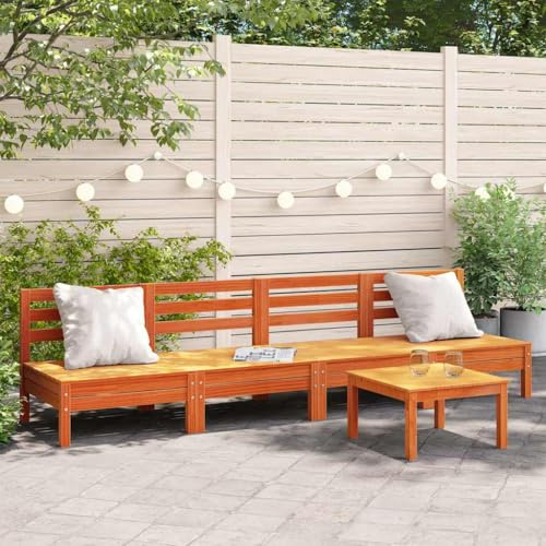 Lot de 4 fauteuils de jardin en pin massif - Canapé modulaire sans accoudoirs en marron cireux - Idéal pour terrasse et patio.