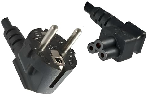DINIC Netzkabel, Stromkabel mit Schutzkontakt-Stecker auf C5 gewinkelt (5,00m, schwarz)