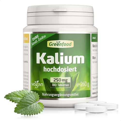 Kalium, 250 mg, hochdosiert, 180 Tabletten - OHNE künstliche Zusätze | Hochwertiges Kaliumcitrat, Unterstützt Blutdruck, Nerven, Muskeln, Chelat, Hohe Bioverfügbarkeit, Laborgeprüft, Halal, Vegan