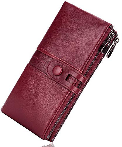 ROULENS Vintage Geldbörse Damen Leder Gross, RFID Schutz Damen Portemonnaie Groß Viele Fächer, Geldbeutel Damen Gross mit 13 Kartenfächer mit Handyfach, Rot, Groß