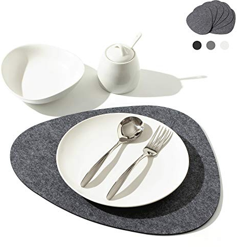 Chillify Table Coaster Set of 6 | Felt Coasters | Non-Slip, Heat-Resistant, Washable Table Mats | Suitable for Outdoor Use | Gray, Oval