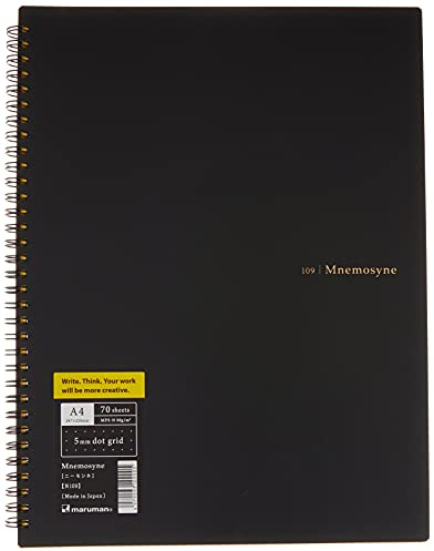 Maruman MNEMOSYNE Notebook, A4, 5 mm Dot Grid, 70 Sheets (N109), White
