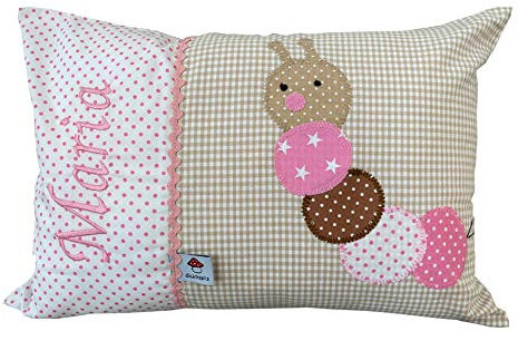 Glückspilz Namenskissen Babykissen I Raupe I Beige Rosa I (30 x 45 cm)