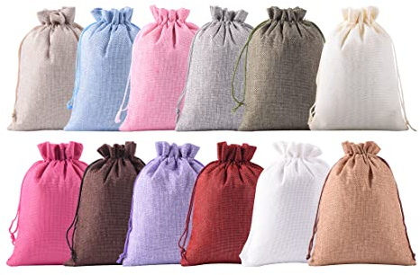 KONMAY Dragsko jute presentpåsar, 20 st blandade 13 x 18 cm, smyckepåsar, festgåvor