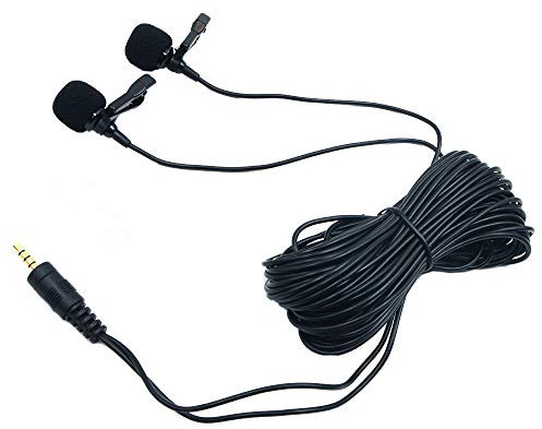 ANCLLO Micrófono Lavalier de doble cabeza con clip de solapa de micrófono omnidireccional electret condensador micrófono 3.5mm Jack para smartphones DSLR videocámaras