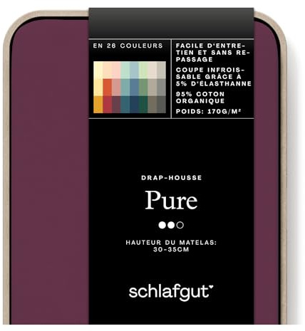 schlafgut Pure Spannbettlaken 140x200 cm Bio-Baumwolle Jersey, Purple Deep | Bettlaken, Spannbetttuch 160x200, 160x220 cm, Lila, Mako Baumwolle Elasthan, bis 35 cm Steg, Rundumgummi