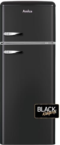 Amica KGC 15637 MS Retro Kühl-/Gefrierkombination / Mattschwarz / 144cm (H) x 55cm (B) x 62cm (T) / Retro-Design / Kühlschrank mit Gefrierfach