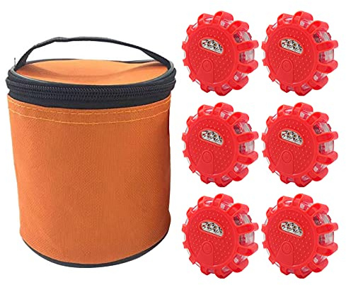 Bseical LED Luz Emergencia Coche de Road Flare, Luz de Emergencia para Coche, Baliza Señalizacion Coche Emergencia, Luces de Emergencia para Vehiculos con Base Magnética 9 Modos Flash (Rojo,6 Pcs)