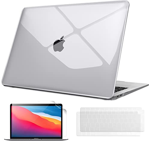 Fintie Hülle kompatibel mit MacBook Air 13 (2018-2020 Version) A2337(M1)/A2179/A1932, Ultradünne Hartschale Schutzhülle Snap Case + 2 Tastaturabdeckungen + 1 Displayschutzfolie, Transparent