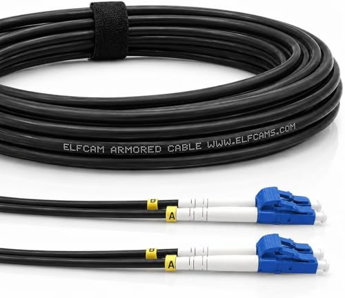 Elfcam® - skyddad fiberoptisk kabel i stål för utomhus- och inomhusbruk, LC/UPC till LC/UPC OS2 duplex enkelläge 9/125μm LSZH, svart (25 m)