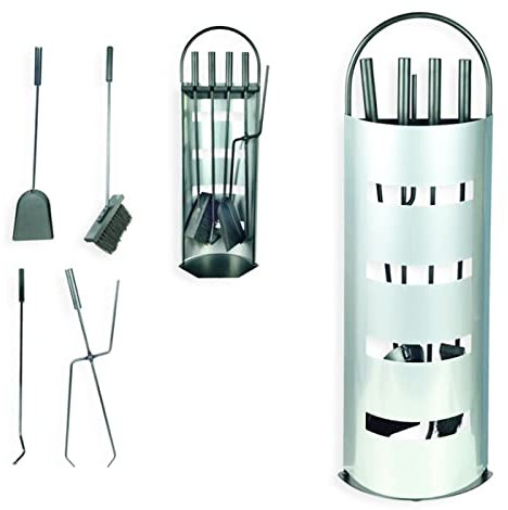 Set de 4 utensilios para chimenea con soporte, herramientas, accesorios para chimenea de leña de interior, hoguera, barbacoa, 67 x 21 x 14 cm