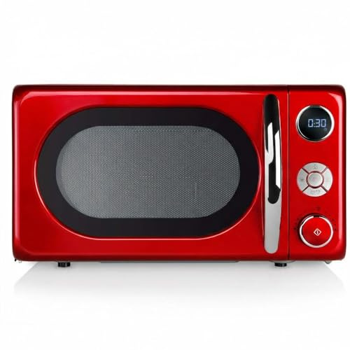 Micro-ondes Vintage Rouge 20 L. Puissance du micro-ondes 700 W. Grill en quartz 900 W. 10 niveaux de puissance. Minuterie NUMÉRIQUE de 95 minutes