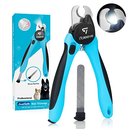 iToleeve LED Dog Nail Clipper with Light, Illuminates Nails or Bloodline for Safe and Easy Trimmers, Extra Sharp for Thick Nails, Quick Sensor, Avoid Over Cutting Toenail, for Cats & Dogs