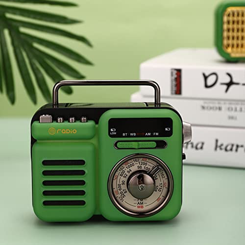RONGJJ Small Radio Portable With Vintage Style, 2000mAh Rechargeable Battery Operated, With Bluetooth Speaker, Supports TF Card/AUX/USB MP3 Player, green