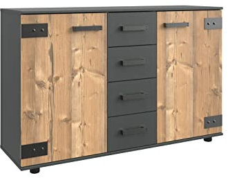 möbelando Kombikommode Stockholm aus Spanplatte in braun mit 4 Schubladen und 2 Türen. Abmessungen (B/H/T) 130x83x41 cm