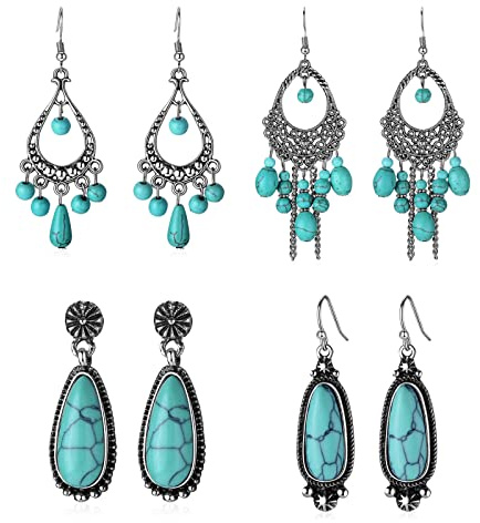 JewelryWe Damen Hängende Ohrringe Set: Vintage Statement Ohrringe Blumen Herz Kleeblatt Tropfen Quasten Baumeln Ohrringe Glücksbringer Ohrhänger Ohrstecker Geschenk für Frau Mutter Mädchen