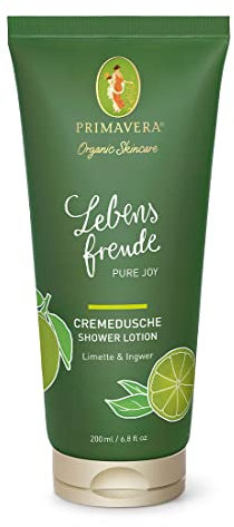 PRIMAVERA Lebensfreude Cremedusche 200 ml – Duschgel, Duschbalsam, Naturkosmetik – Limette, Ingwer Duft – pflegend, reinigt sanft – vegan