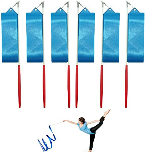 xuanto 6 Stück Rhythmische Streamer für Kinder Rhythmische Sportgymnastik Band Rhythmic Gymnastics Ribbon 2M Mit Rutschfesten Seide Fiberglas Kinder-Performance-Bänder geeignet für Tanz Fitness(Blau)