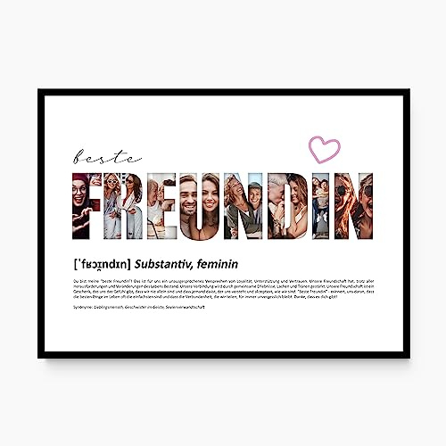 codiarts. Poster XL-Grußkarte personalisiert, mit deinen Fotos und Definition, DIN A4 Klappkarte, inkl. Umschlag, optional mit Rahmen, Fotogeschenk personalisierbar (007 beste FREUNDIN)